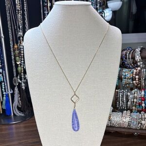 Gold Tone Necklace with Purple Teardrop Pendant